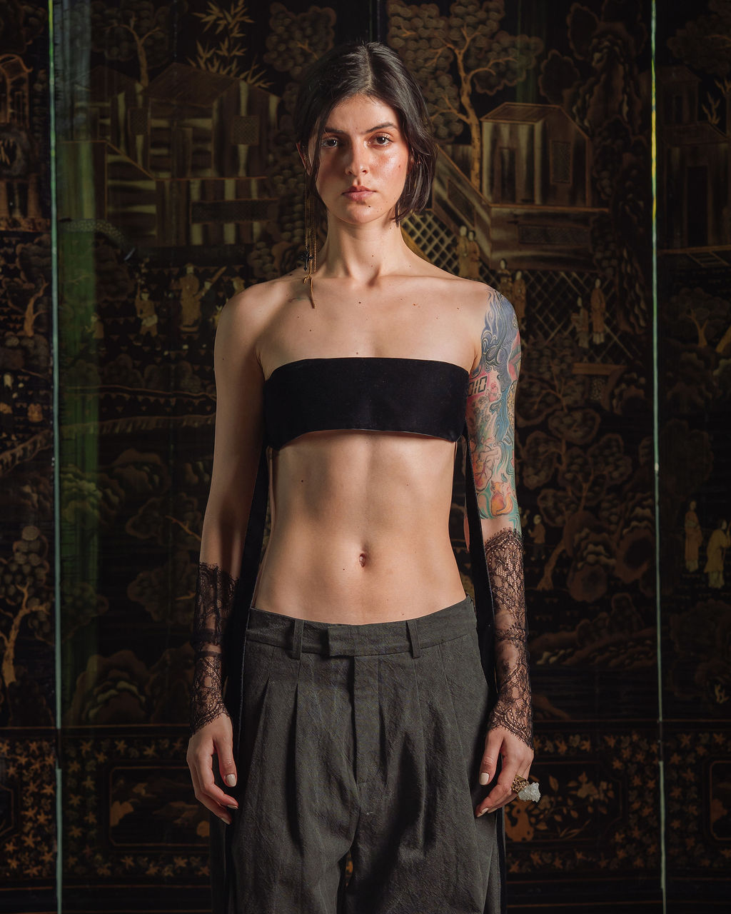 Tube Top - Black Velvet Strings