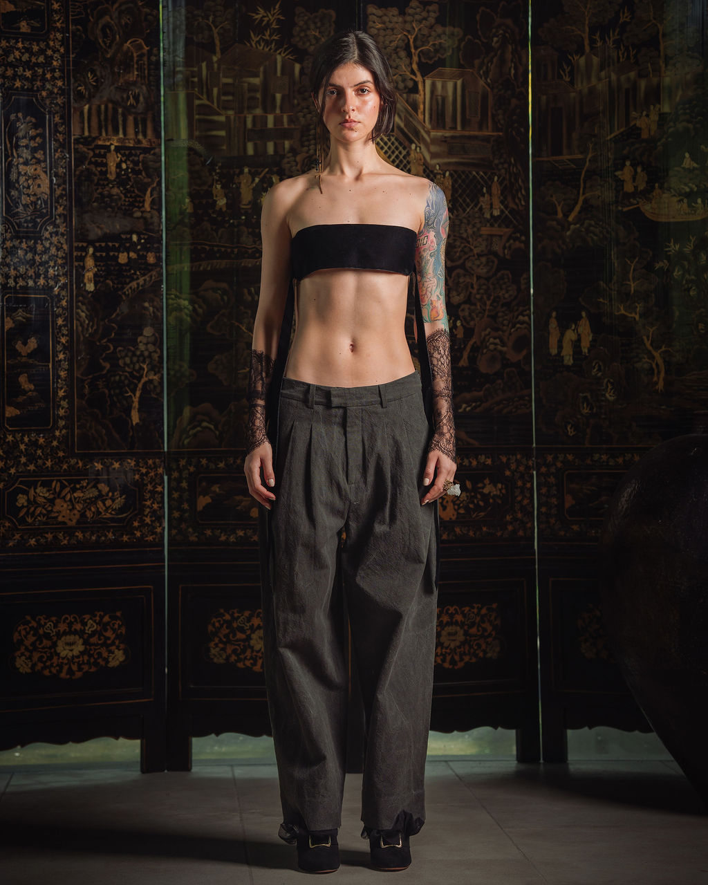 Tube Top - Black Velvet Strings